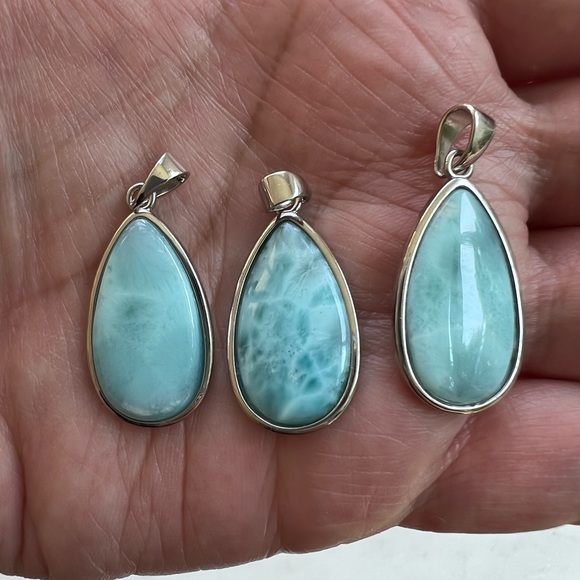 Sterling Silver Natural Larimar Pear Shaped - Picture 14 of 16